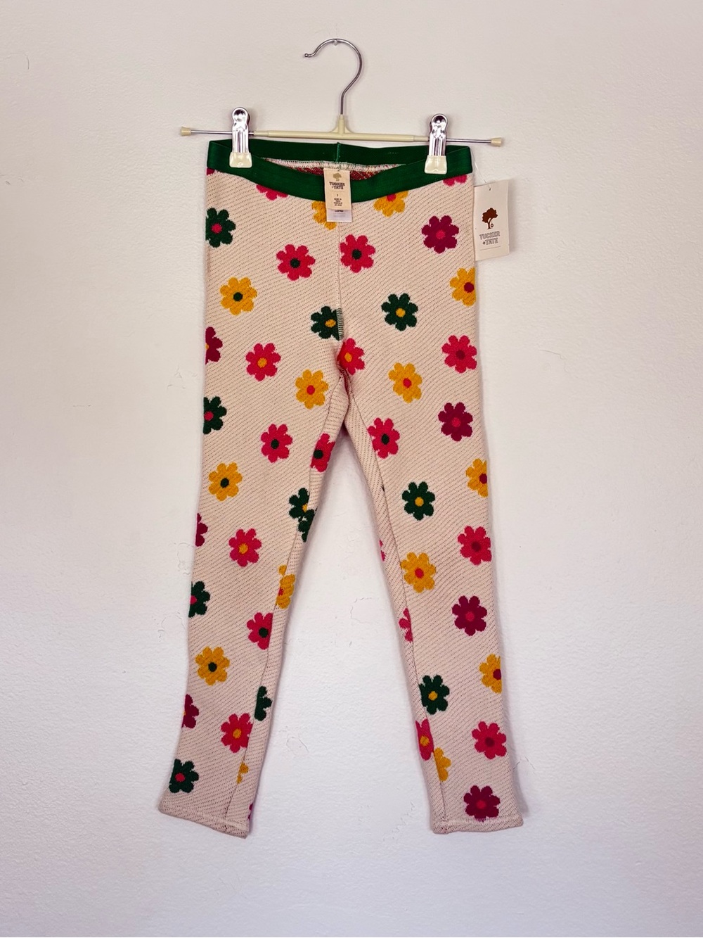 Tucker + Tate Cream Ribbed Leggings with Pink, Yellow & Green Flowers